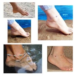 Softones 12Pcs Boho Silver Gold Small Beads Ankle Bracelets for Women Crystal Pearl Anklets Set for Women Adjustable Chain Beach Foot Jewelry