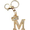 Gold Metal Initial Letter Keyring with Rhinestone Crystals - A-Z