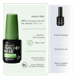 Love easy Hema Free Builder Gel - Hypoallergenic Builder Base & Top Coat | Long-Lasting Adhesion (30+ Days) for Professional Nails Gift for Women