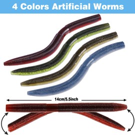 PLUSINNO 133PCS 5.5" Wacky Worm Fishing Lure Kit, Soft Plastic Fishing Lures, Grub Baits Hook Wacky Rig Bass Trout Fishing Worms Lures w/ Tackle Box-A
