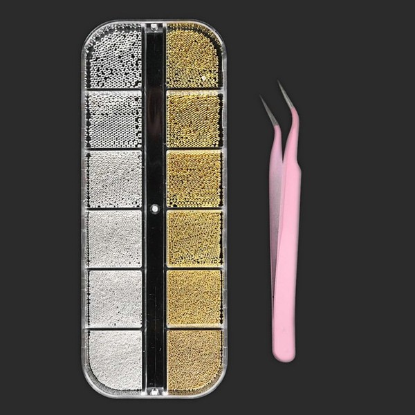 3D Nail Art Metal Beads Set, Gold and Silver Mini