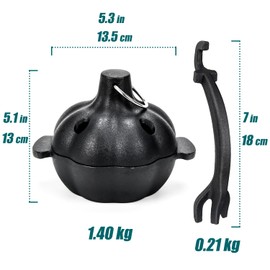 IPROUDER Cast Iron Garlic Roaster with Handle, Smoker Roaster, Garlic Cooker, Garlic Baker, Garlic Roasting Pot, Potato Baker, Mini Cocotte, Used in the Kitchen Oven or Outdoors on a BBQ Grill Stove