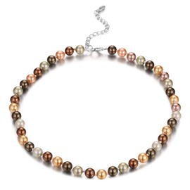 BULINLIN Pearl Beaded Choker Necklace for Women, 8mm/10mm Shell Pearls Costume Strand Necklace Fashion Jewellery Birthday Gift for Her（8mm Brown）