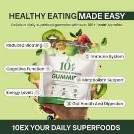 10ex Supergreens Gummies w/Probiotics. 40 Superfoods & Super Greens. 10x More Nutrients. Multivitamins & Antioxidants From Whole Foods. Healthy Snacks For Adults. Keto, Low Carb, Low Calorie Snacks