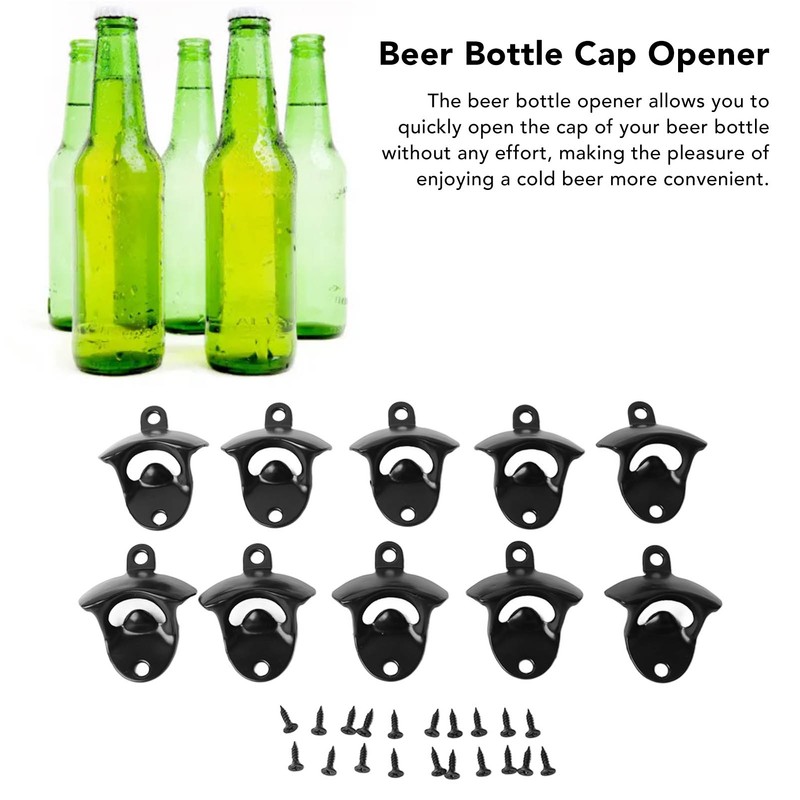 10Pcs Black Beer Bottle Opener Bar Beer Soda Bottle Cap