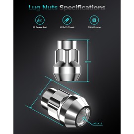 ZOFFI Chrome Wheel Locking Nuts 4PCS With 2PCS Sockets(Hex 19mm/21mm) M12x1.5 Sliver Alloy Steel Wheel Nuts