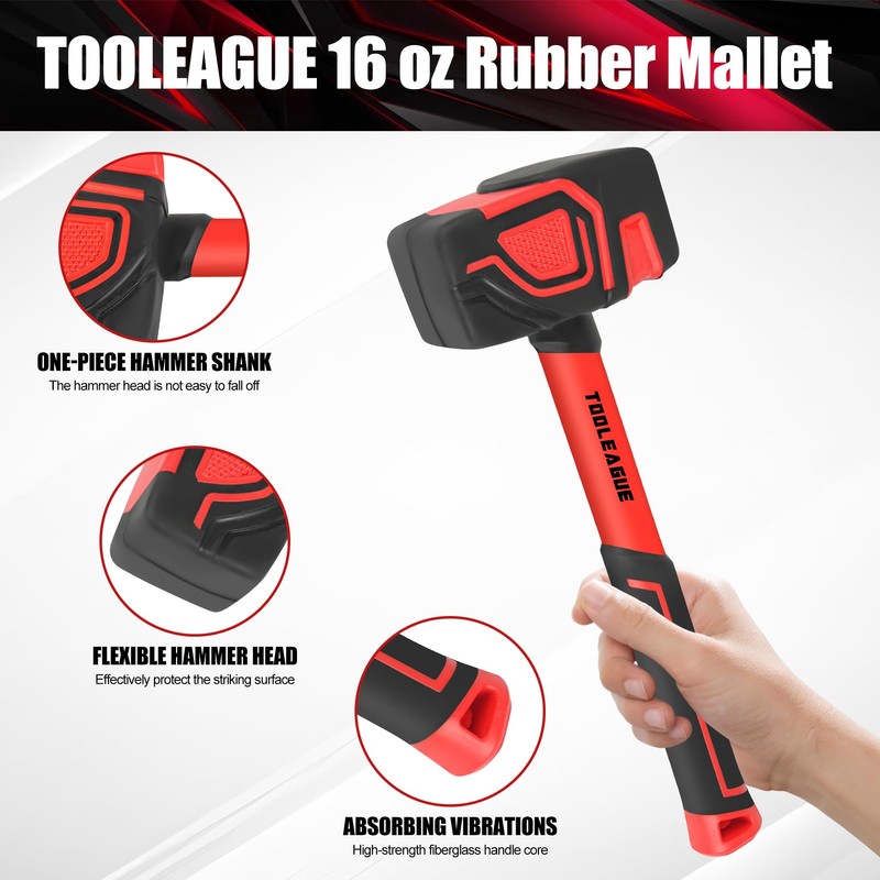 TOOLEAGUE 2Pcs Hammer Set,16oz Rubber Mallet & 35mm Double-Faced Soft