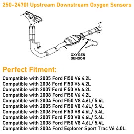 APESER Compatible with Ford F150 Oxygen Sensor Upstream Downstream 250-24701,Sensor Replacement for 2004-2008 F150/2004-2005 Ford Explorer Sport,Replace# XL3Z9F472D, 4L3Z9G444AA,Set of 4