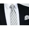 HISDERN Ties for Men Gray Striped Mens Tie and Handkerchief