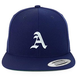 Trendy Apparel Shop Old English A Embroidered Flat Bill Snapback Cap - Navy