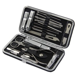 DoerSpace Manicure Pedicure Set, 19 Pieces, Black Nail Clippers, Nail Case, Stainless Steel Nail Scissors Set with Portable Leather Gift Box