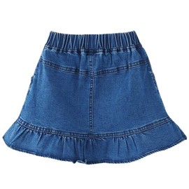TIBE PINCESS Girls Denim Lace Skirt Casual Mini Stretch Waist Flared Pleated Ruffle Short Jean Tutu Skirts for Kids Blue Size 7-8T