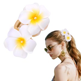 Plumeria Hair Claw Clips Hawaiian Flower Hair Clamps White Plumeria Jaw Clips for Thick Long Hair Barrettes Beach Summer Party Hair Accessories for Women Girls
