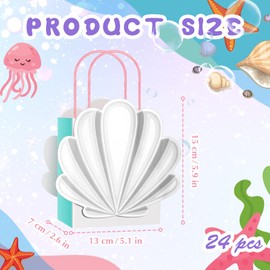 Glenmal 24 Pcs Mermaid Shell Gift Bags - Mermaid Party Favor Bags for Ocean Under Sea Birthday Baby Shower Party Supplies, 5.91 x 5.12 x 2.76 Inch (White)