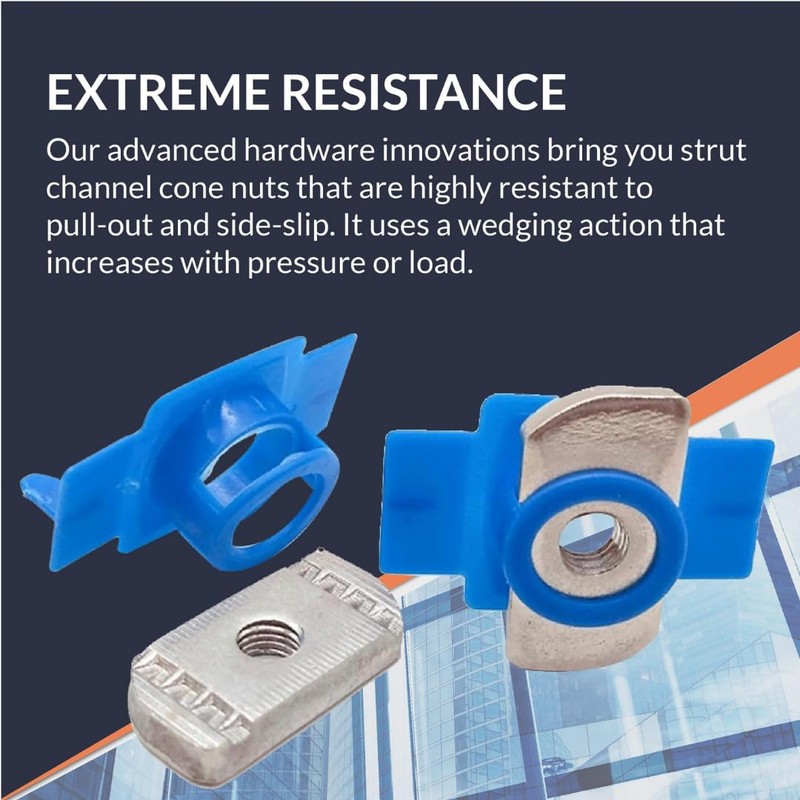 Nylon Channel Squeeze Nut, 3/8"-16 Strut Channel Cone Nuts(100 Pcs),