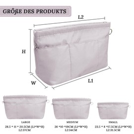 Handbag Organiser Nylon, Handbag Organiser with Key Ring, Bag Organiser Felt Bag in Bag Organiser, Inner Pockets for Handbags with Key Chain (Grey S)