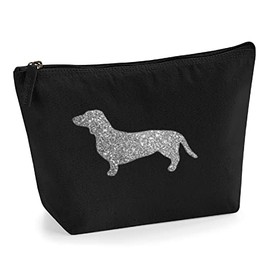 Dachshund Make Up Bag, Black Canvas Cosmetic Bag, Dachshund Lover Gift, Dachshund Mum, Mother's Day Gift