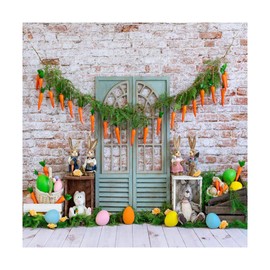 Kate 8x8ft Easter Eggs Backdrops for Photoshoot Cute Rabbit Carrot Background Rustic Brick Wall Backgrounds Baby Girls Princess Holiday Portrait Studio Backdrop