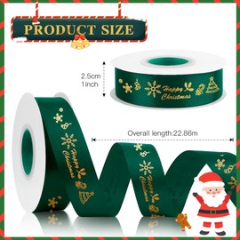 Christmas Ribbon Green Ribbon for Gift Wrapping 25 Yards Christmas Tree Ribbon Hair Ribbon Christmas Snowflake Ribbon Wired for Gift Wrapping Christmas Tree Garland Decoration DIY Craft 1 Inch