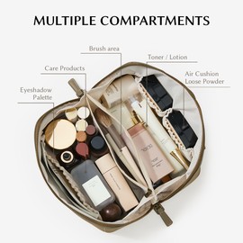 EACHY Makeup Bag, Large Capacity Cosmetic Bags for Women, Portable 180° Wide-Open Flat Toiletry Bag Travel Makeup Bag with DPremium Suede Makeup Bag with 180° Wide-Open Flat Designivider and Handle