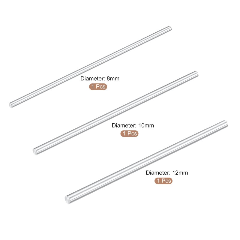 sourcing map Round Solid Aluminum Rod 8,10,12mm Diameter 300mm Length