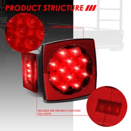 Auto Dynasty 2PCS 12V Submersible Square Led Trailer Light, Red LED Stop Turn Tail License Brake Running Light Lamp for Trailers Under 80" Boat Trailer Marine Camper RV Snowmobile, IP68 Waterproof