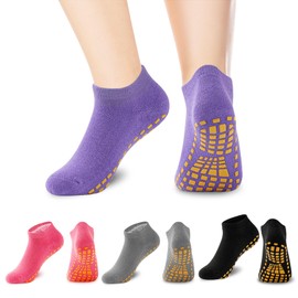 UNINGYI Yoga Socks, 4 Pairs Stopper Socks, Women's Pilates Socks, Non-Slip Socks, ABS Socks, Women's Non-Slip Socks for Yoga, Pilates, Hospital, for Home, Workout, Sports, Black, grey, purple, pink