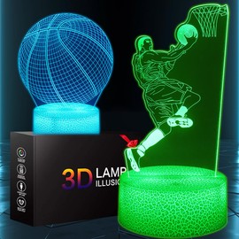 TMXSQ 2-Muster 3D-Illusion Basketball Nachtlicht Spielzeug für Kinder, 16 wechselnde Farben mit Fernbedienung, Nachtlicht für Kinder, Weihnachten Geburtstag Geschenk
