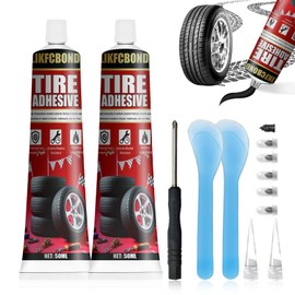 LIKFCBOND Tire Repair Adhesive, 3.38 floz, Sidewall Rubber Cement Kit with Tools, High Temperature Resistant Glue for Car, Motorcycle, Bike, Jeep, Truck(50ml*2)