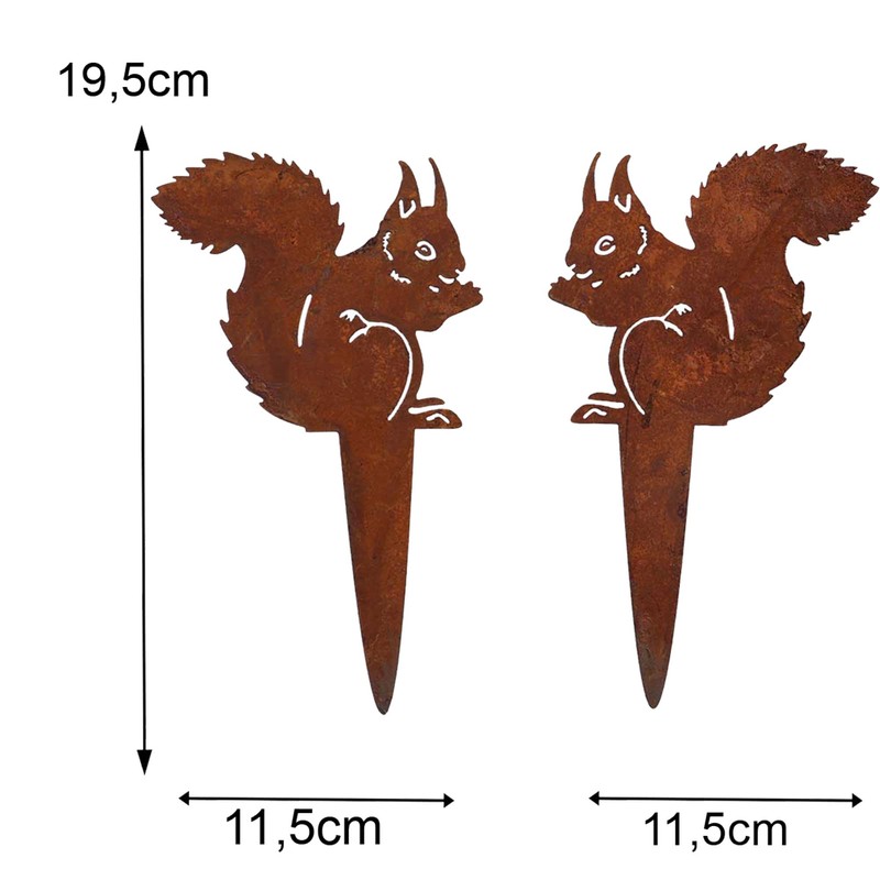 Flower Bed Stakes, Rust Decoration, Squirrel, Set of 2, Garden
