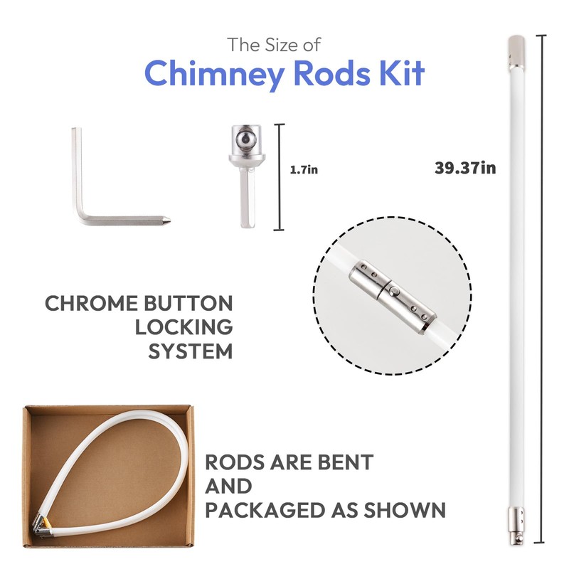 Morinoli 10 Feet Chimney Rods Kit, Chrome Button Locking System,with