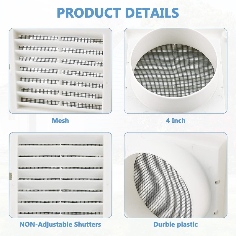Cenipar 4" Louvered Vent Cover Dryer Exhaust Air Vent Cover