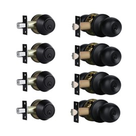 Front Door Lock Set Exterior Door Lock Set with Deadbolt, Single Cylinder Deadbolt Lock and Door Knob Set, Keyed Alike,Matte Black Door Knob and Deadbolt Set(4Pack Set)