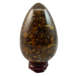 Orgone Tigers Eye Egg with Wood Base - Crystal Gemstone Copper Metal Mix Reiki Chakra with Beverly Oaks Certicicate of Authenticity