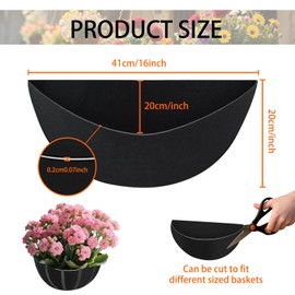 Sythrix 3 PCS 14 Inch Half Round Hanging Basket Liner, Fabric Hanging Planter Liner, Replacement Felt Liner Black, Flower Basket Liners for Wall Planters Ggarden Wooden Planter