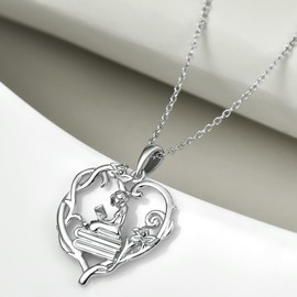 Book Lover Necklace for Women Silver Reading Book Pendant with 18+2 Inches Chain Jewelry Gift for Student Friends Classmate Readers, Librarians, Writers