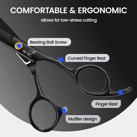Hair Cutting Scissors Kit – 6.0 Inch Black Professional Hair Shears - Hairdressing Thinning Scissors for Salon & Home Use