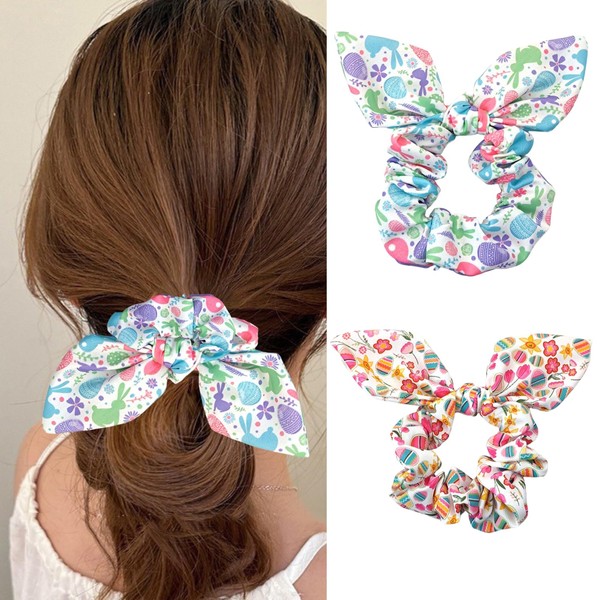 Easter Hair Scrunchies for Women Girls Bunny Flower Scrunchies for
