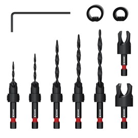 EZARC 10 pcs 1/4 inch (6.35 mm) Punching Hole Countersunk Cones with Hex Shaft Drill Stopper Wrench 0.1 inch (2.7 mm) / 3.6 mm / 4.3 mm / 4.7 mm / 5.5 mm Woodworking Drill Bit Made of High Speed Steel