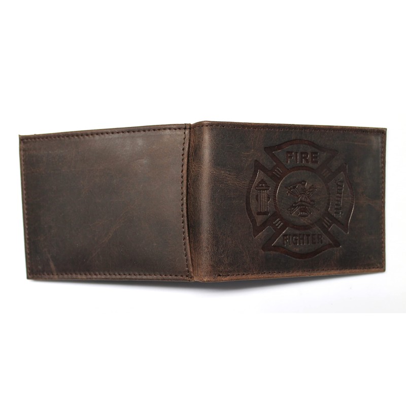 Fire Fighter Front Pocket Slim Fold Wallet Embossed Leather