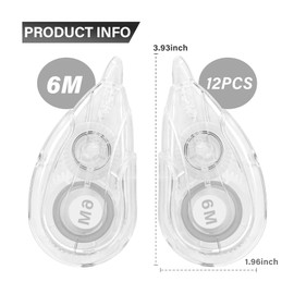 Correction Tape, 2.4 ft (6 m), Color Correction Tape, PET Tape Core, Pack, Correction Supplies, Correction Pen, Large Capacity, Easy to Use, Portable, Student Supplies (Transparent, 2.4 x 2.0 inches