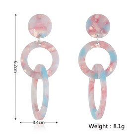 Acrylic Round Circle Dangle Earrings 70s 80s Resin Geometric Tassel Drop Earrings Lightweight Retro Y2K Jewelry Gifts for Women-Pink+Blue