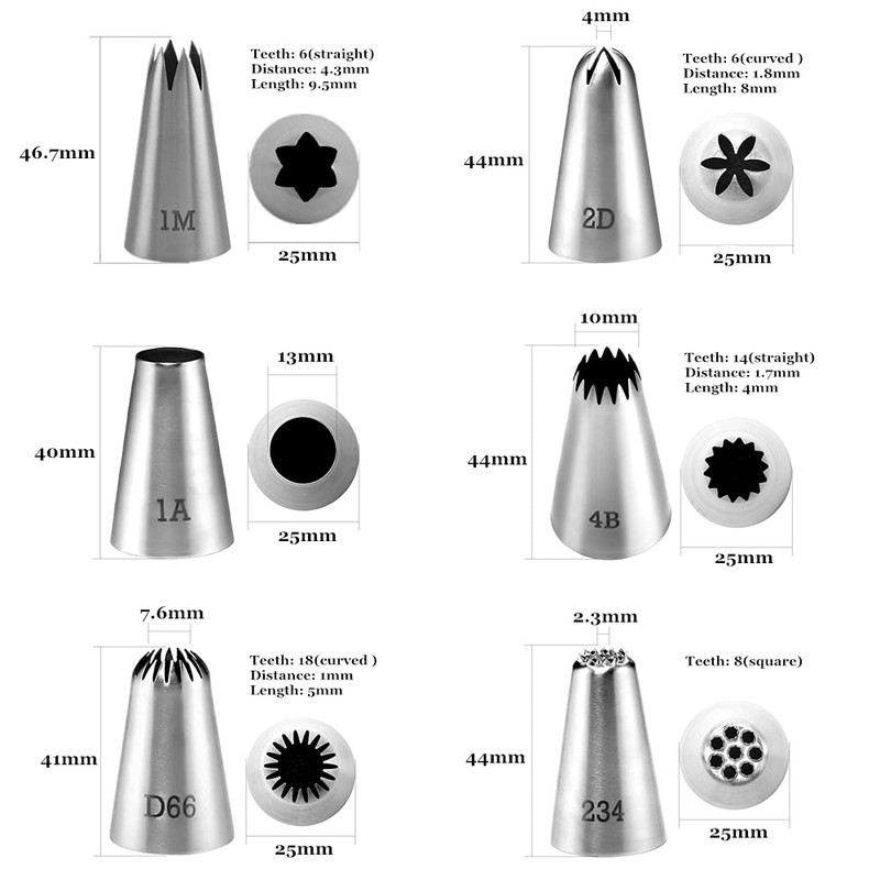 Tabiger Large Piping Tips, 6-Pack Cake Piping Nozzles Kit Stainless