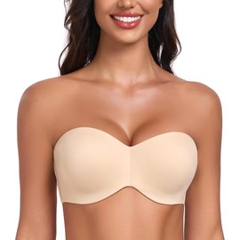 DotVol Women's Strapless Bra Full Support for Large Breast Underwire Seamless Bandeau Plus Size Figure(32DD,Beige)