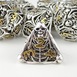 Hollow Skull Metal Dice, Unique Dungeons and Dragons Polyhedral Dice Set D&D TRPG, MTG, Pathfinder, Table Board Role Playing Game D4 D6 D8 D10 D% D12 D20 (Silver)