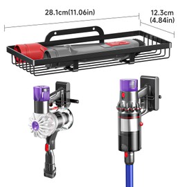 Oukimly Vacuum Holder Wall Mount, Cordless Vacuum Wall Mount Holder for Handheld & Stick Vacuums Accessories, Heavy Duty Metal Vacuum Stand with Storage (Black)