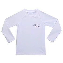 TIZAX Girls' Long-Sleeved UV Swimming Shirt Kids Quick-Drying Swimming Shirt Swimwear Rash Guard, White