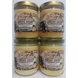 Smoke Odor Exterminator 13oz Jar Candle, Caramel Vanilla Latte Four Pack.