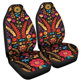 Jodoolang Orange Hippie Floral Car Seat Covers Front Only, Vehicle Bucket Seat Protetors Universal Fit Most Vehicle, Sedan, Truck, Van and SUV