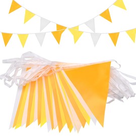 Topeedy 20M Yellow and White Bunting Banner Party Decoration,52pcs Reusable Yellow Pennant for Birthday Wedding Party Baby Shower Home or Garden Triangle Flags